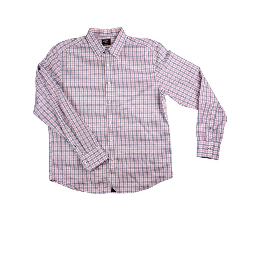 UNTUCKit Mens Medium Wrinkle Free Regular Fit Shirt Pink Blue‎ Check Long Sleeve
